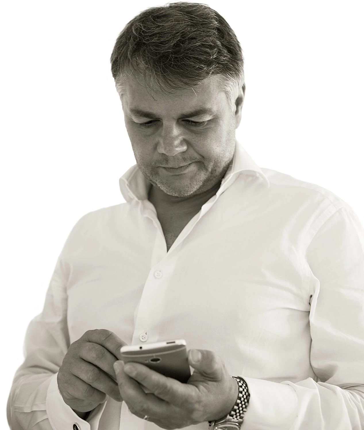 Rechtsanwalt Christoph Hackl mit Smartphone, Kontaktseite